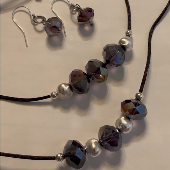 ARTISAN Dark Crystal and Silver Beads Adjustable Two Necklace Set With Earrings - Picture 8 of 9